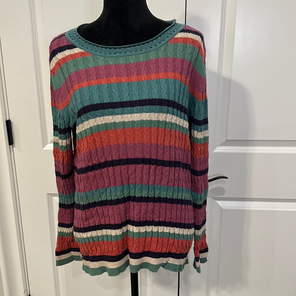 Soft Surroundings Knitted Striped Light Weight Sweater in Pink and Teal